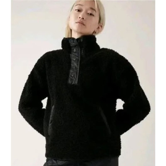 Athleta Cozy Sherpa Snap Sweatshirt Black Size Medium - Picture 12 of 12